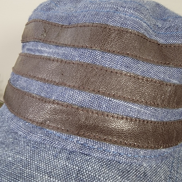 Cremieux Cadet Cap Women's Size M / L Blue Chambray Denim and Brown Faux Leather - Picture 10 of 16